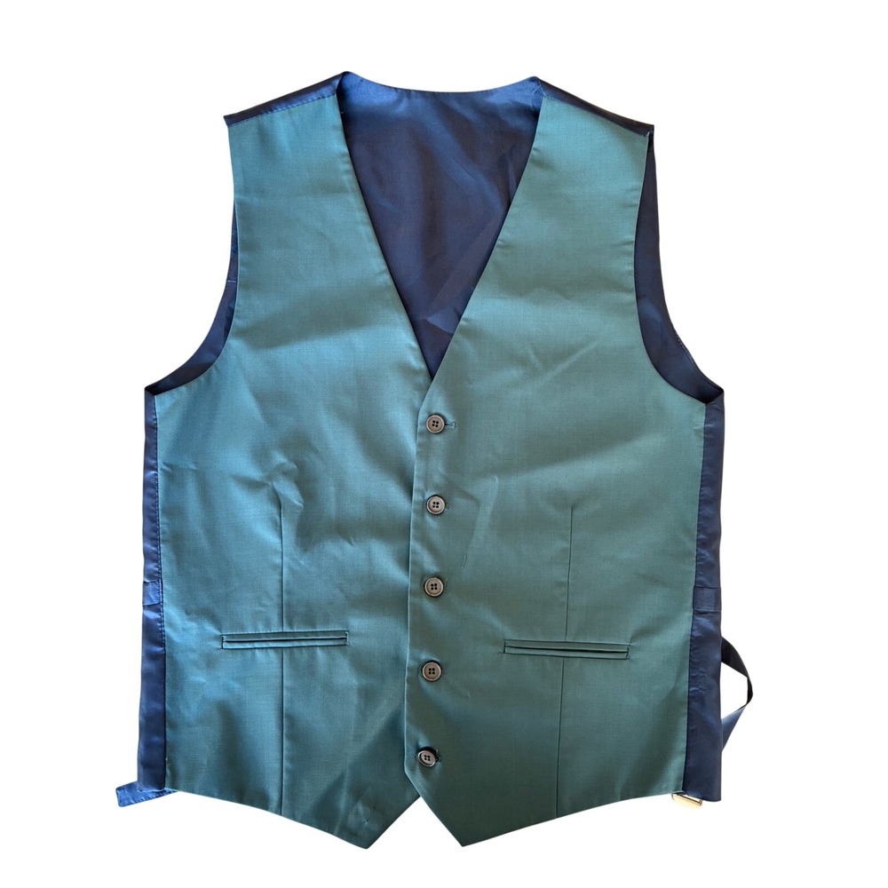 Eleyse Mens Teal Green Navy Blue Suit Vest‎ Waistcoat Size 50 Made in Turkey